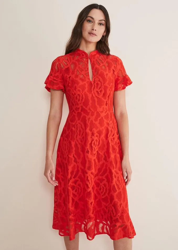 Phase Eight Lulu Lace Midi Dress Fire Women Dresses