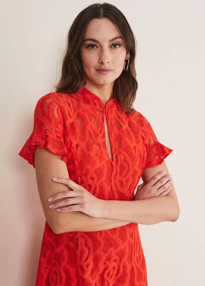 Phase Eight Lulu Lace Midi Dress Fire Women Dresses