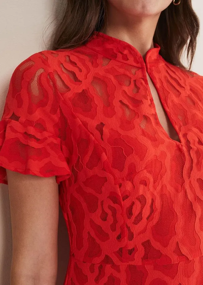 Phase Eight Lulu Lace Midi Dress Fire Women Dresses