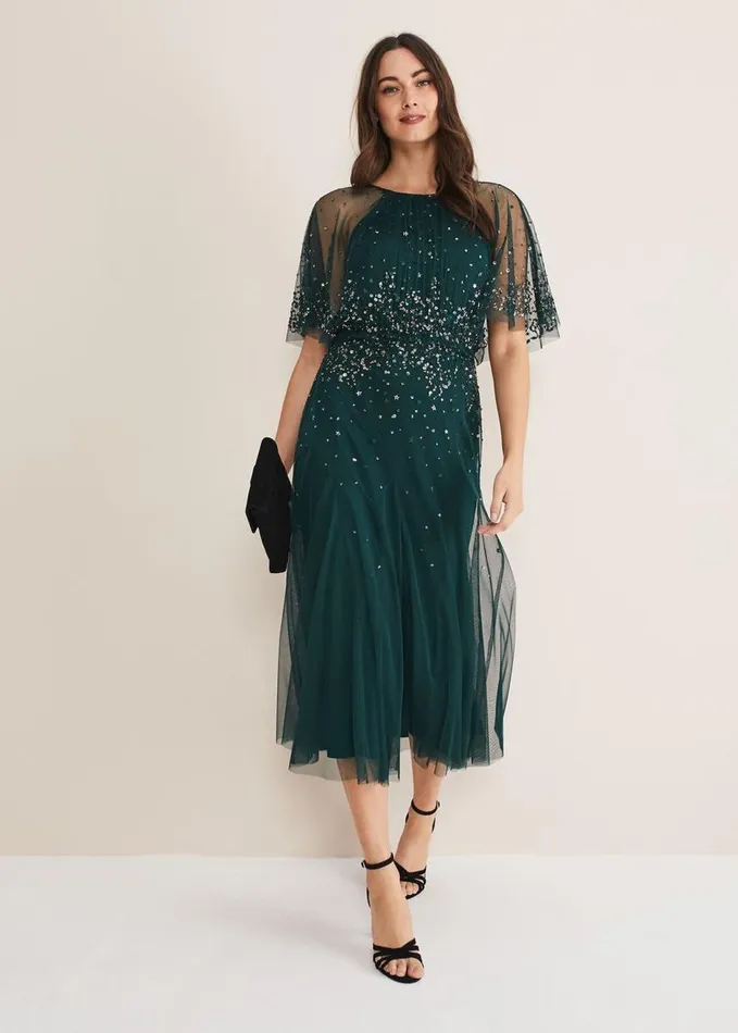 Phase Eight Lumi Short Tulle Beaded Dress Greyyellow Women Dresses