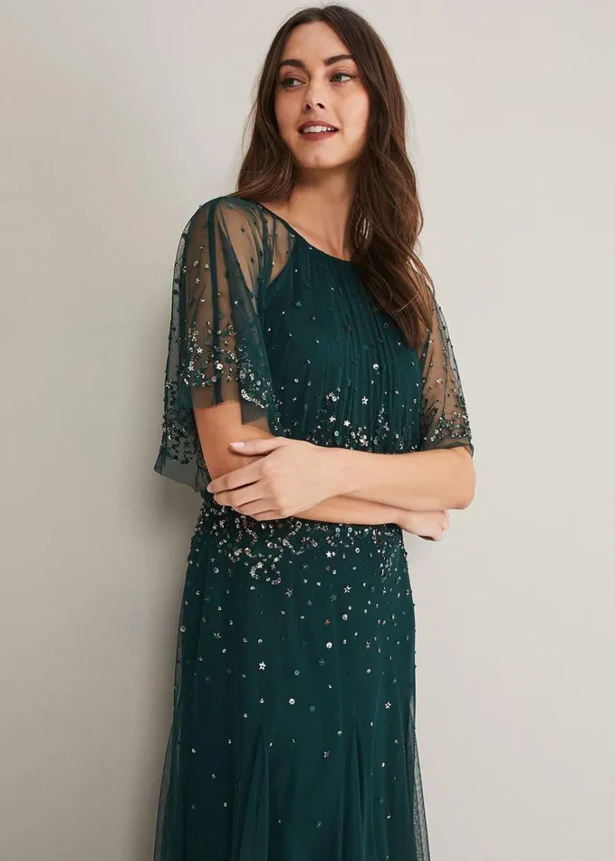 Phase Eight Lumi Short Tulle Beaded Dress Greyyellow Women Dresses
