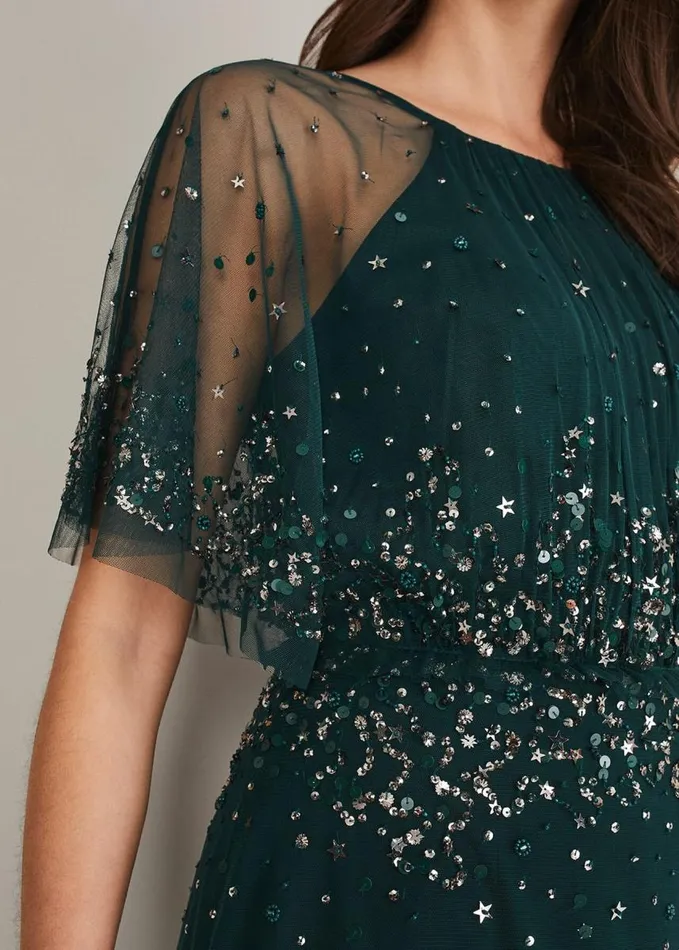 Phase Eight Lumi Short Tulle Beaded Dress Greyyellow Women Dresses