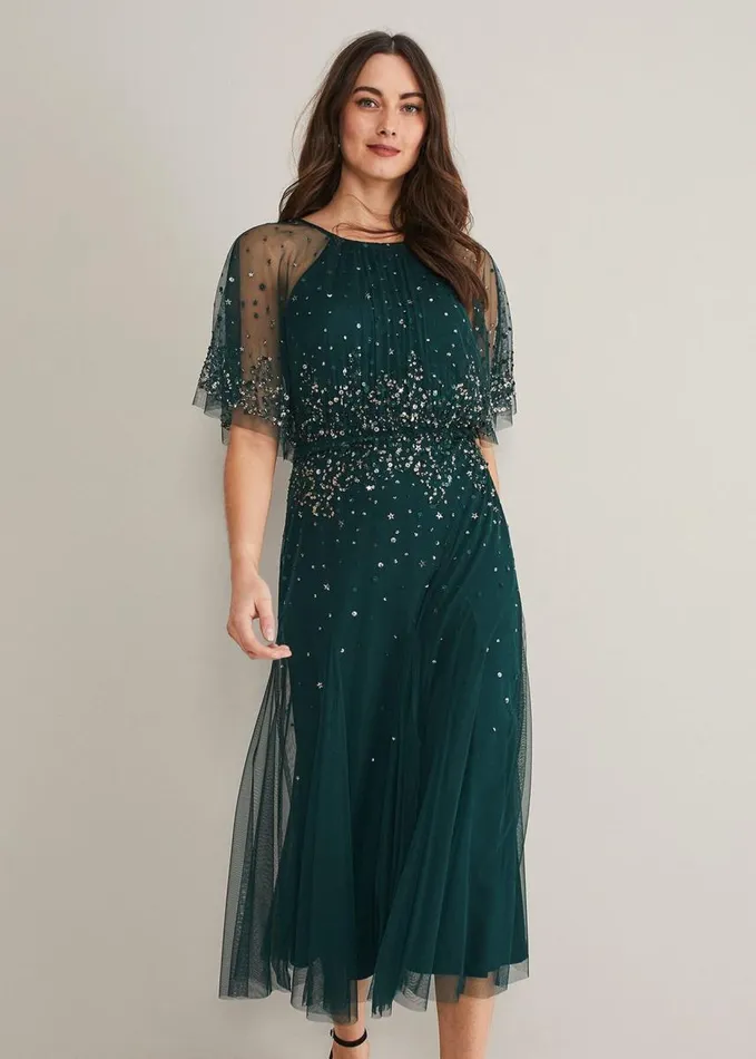 Phase Eight Lumi Short Tulle Beaded Dress Greyyellow Women Dresses