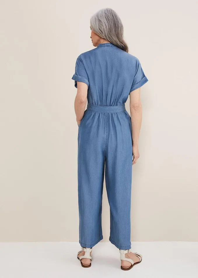 Phase Eight Lyla Blue Wide Leg Jumpsuit Chambray Women Dresses