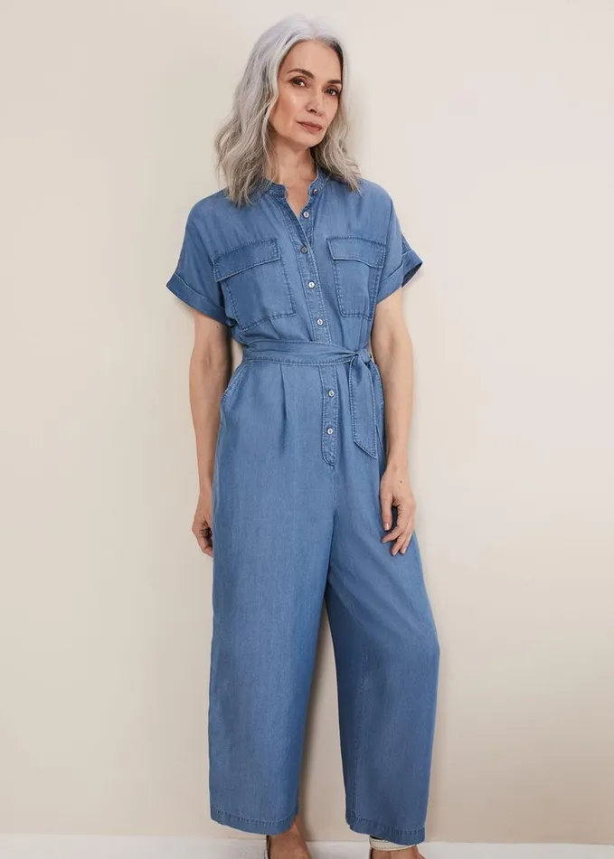 Phase Eight Lyla Blue Wide Leg Jumpsuit Chambray Women Dresses