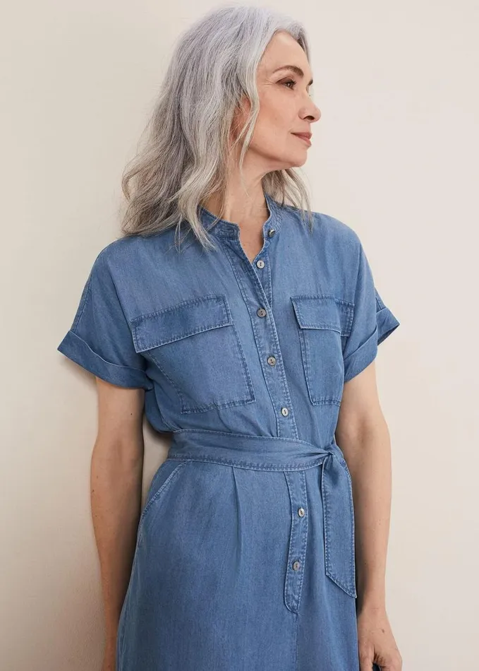 Phase Eight Lyla Blue Wide Leg Jumpsuit Chambray Women Dresses