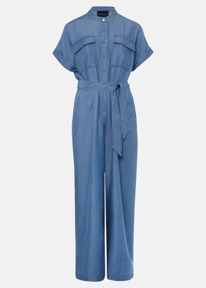 Phase Eight Lyla Blue Wide Leg Jumpsuit Chambray Women Dresses