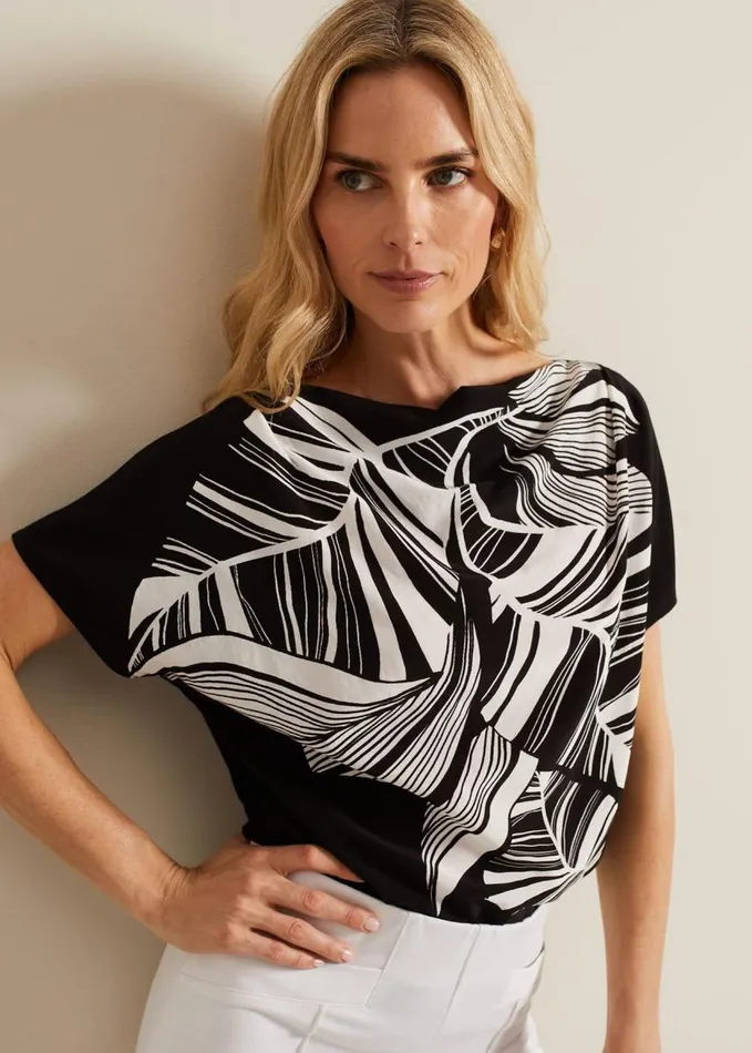 Phase Eight Lyra Woven Front Print Top Black Women Tops and TShirts