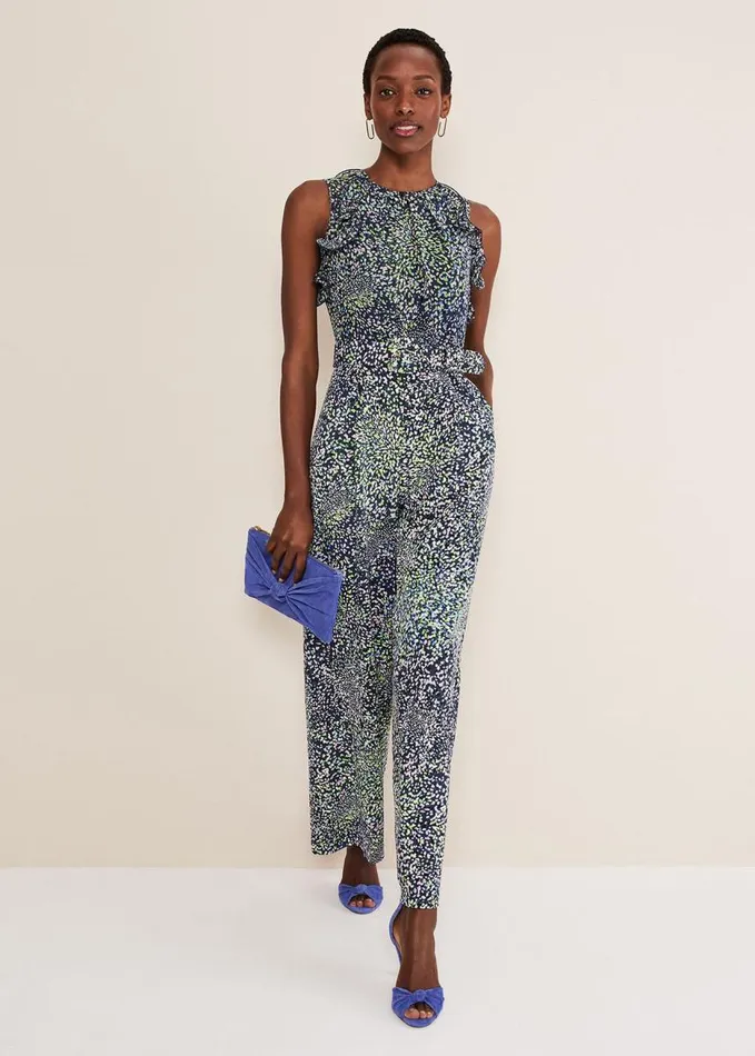 Phase Eight Maggie Ditsy Ruffle Jumpsuit Navymulti Women Dresses