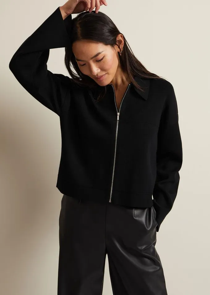 Phase Eight Maisie Zip Jacket Black Women Knitwear