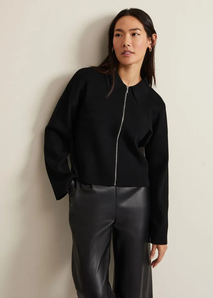 Phase Eight Maisie Zip Jacket Black Women Knitwear