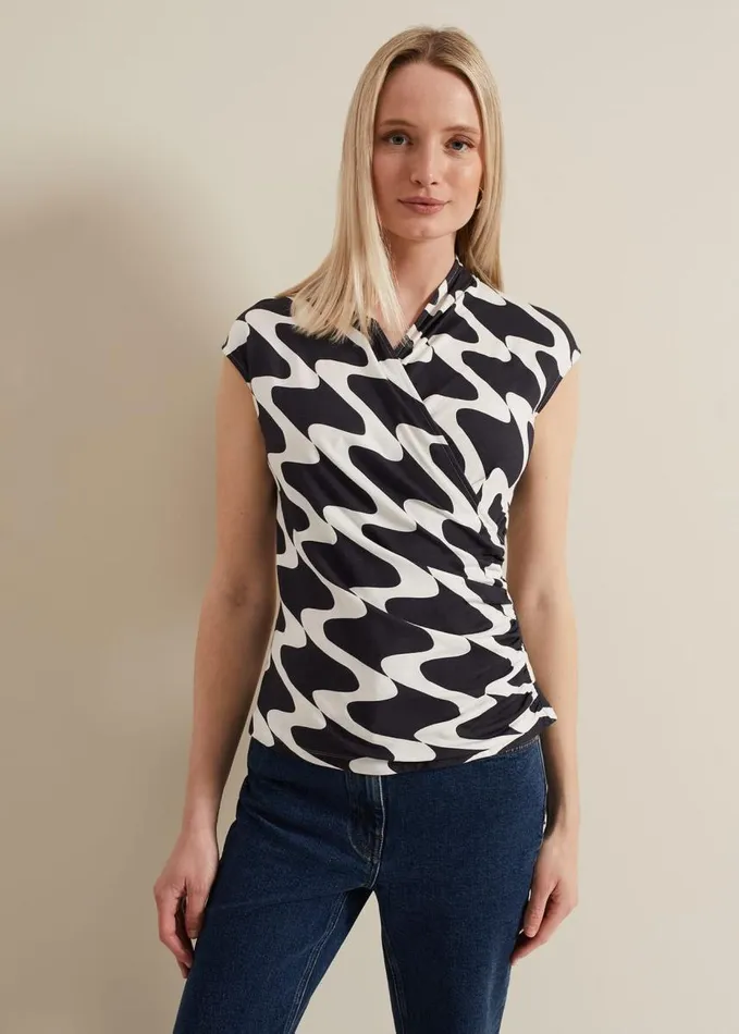 Phase Eight Maleah Printed Wrap Top Navy Women Tops and TShirts