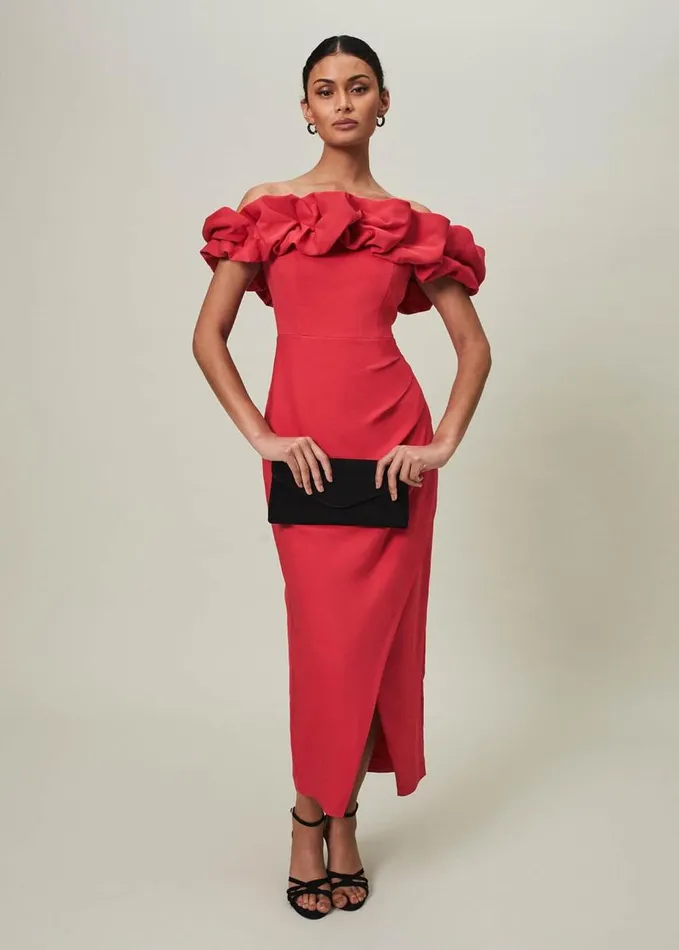 Phase Eight Mallory Off The Shoulder Midaxi Dress Raspberry Women Dresses