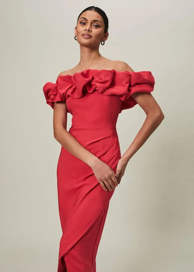 Phase Eight Mallory Off The Shoulder Midaxi Dress Raspberry Women Dresses