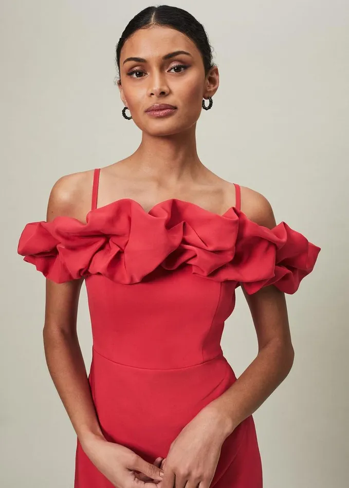 Phase Eight Mallory Off The Shoulder Midaxi Dress Raspberry Women Dresses