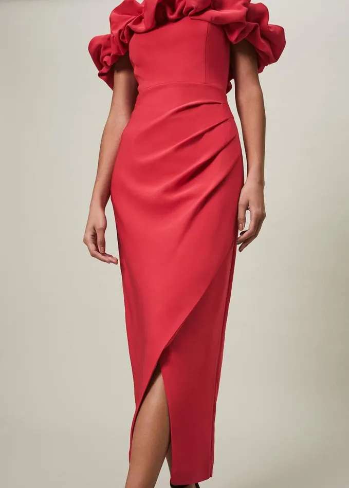 Phase Eight Mallory Off The Shoulder Midaxi Dress Raspberry Women Dresses