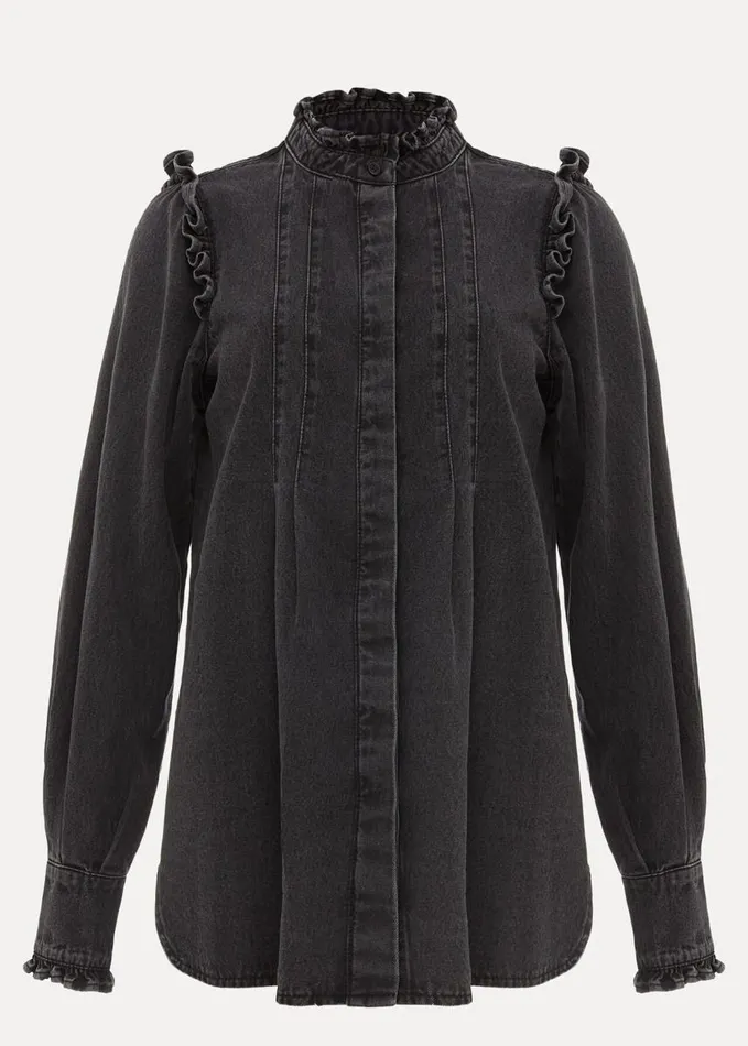 Phase Eight Marvel Frill Denim Overshirt Washed Black Women Shirts and Blouses