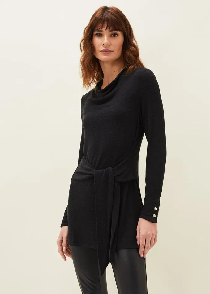 Phase Eight Maya Tie Front Longline Top Charcoal Women Tops and TShirts