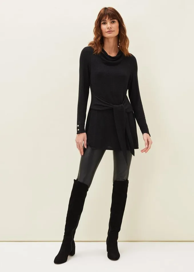 Phase Eight Maya Tie Front Longline Top Charcoal Women Tops and TShirts