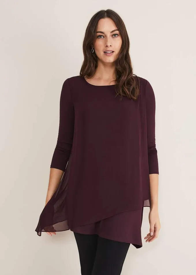 Phase Eight Mika Longline Top Aubergine Women Tops and TShirts