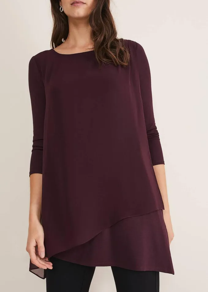 Phase Eight Mika Longline Top Aubergine Women Tops and TShirts