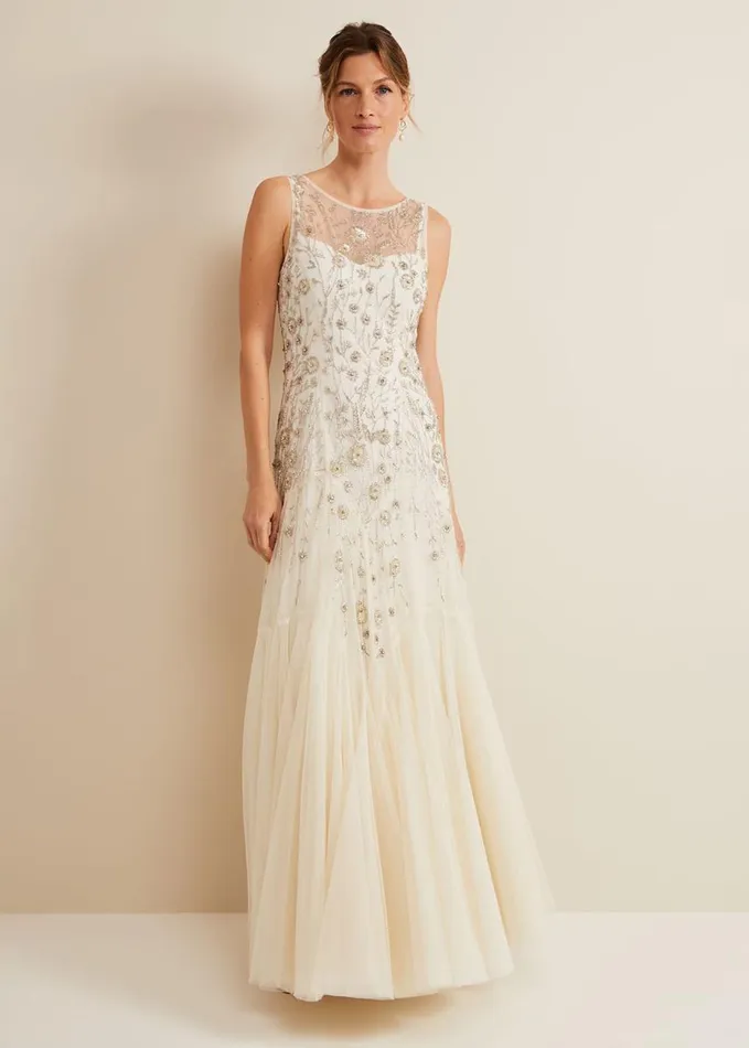 Phase Eight Milana Beaded Tulle Maxi Wedding Dress Parchment Women Dresses