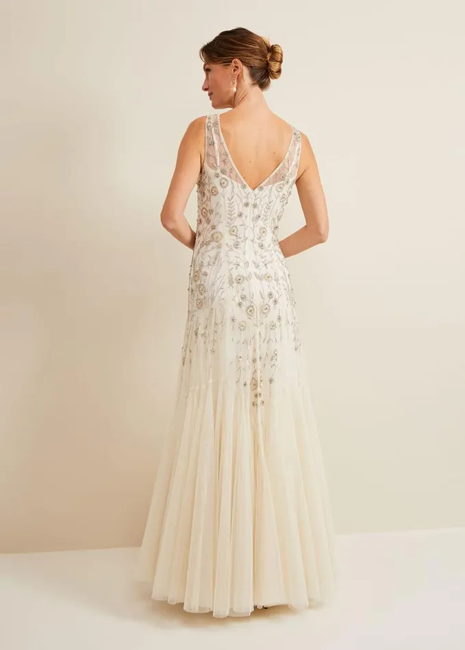 Phase Eight Milana Beaded Tulle Maxi Wedding Dress Parchment Women Dresses