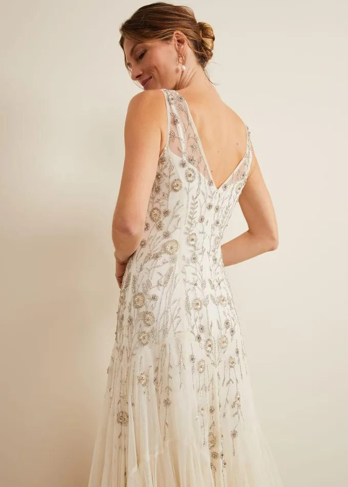 Phase Eight Milana Beaded Tulle Maxi Wedding Dress Parchment Women Dresses