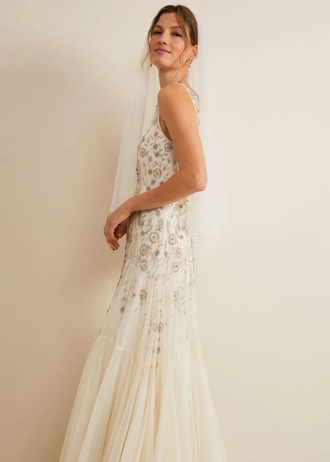 Phase Eight Milana Beaded Tulle Maxi Wedding Dress Parchment Women Dresses