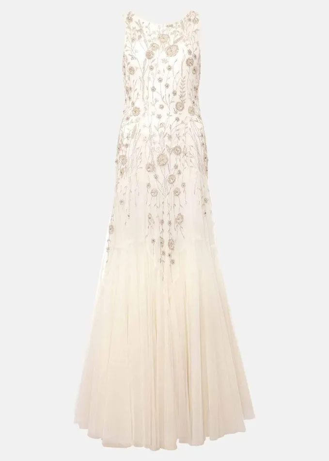 Phase Eight Milana Beaded Tulle Maxi Wedding Dress Parchment Women Dresses