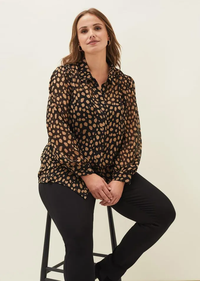 Phase Eight Millie Spot Blouse Blackcamel Women Shirts and Blouses