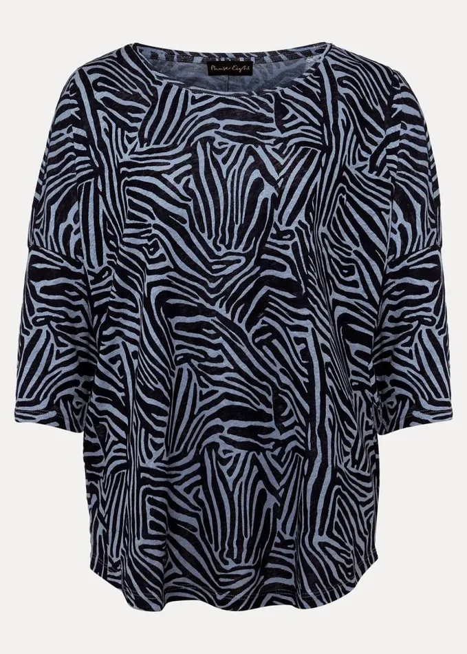 Phase Eight Moire Linen Zebra Print Top Blue Women Tops and TShirts