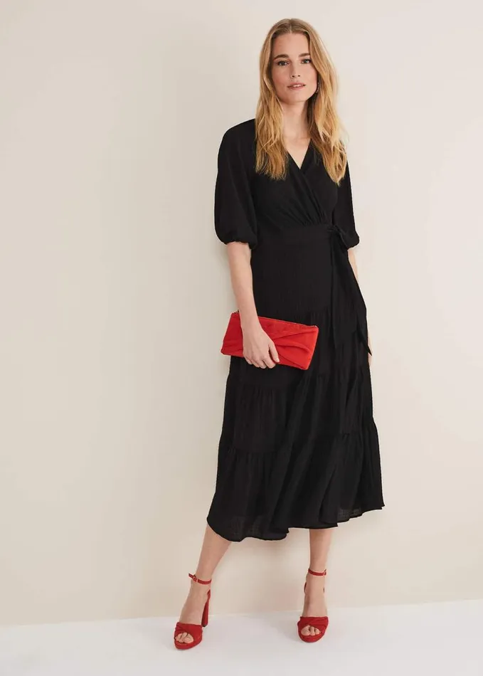 Phase Eight Morven Black Wrap Midi Dress Black Women Dresses