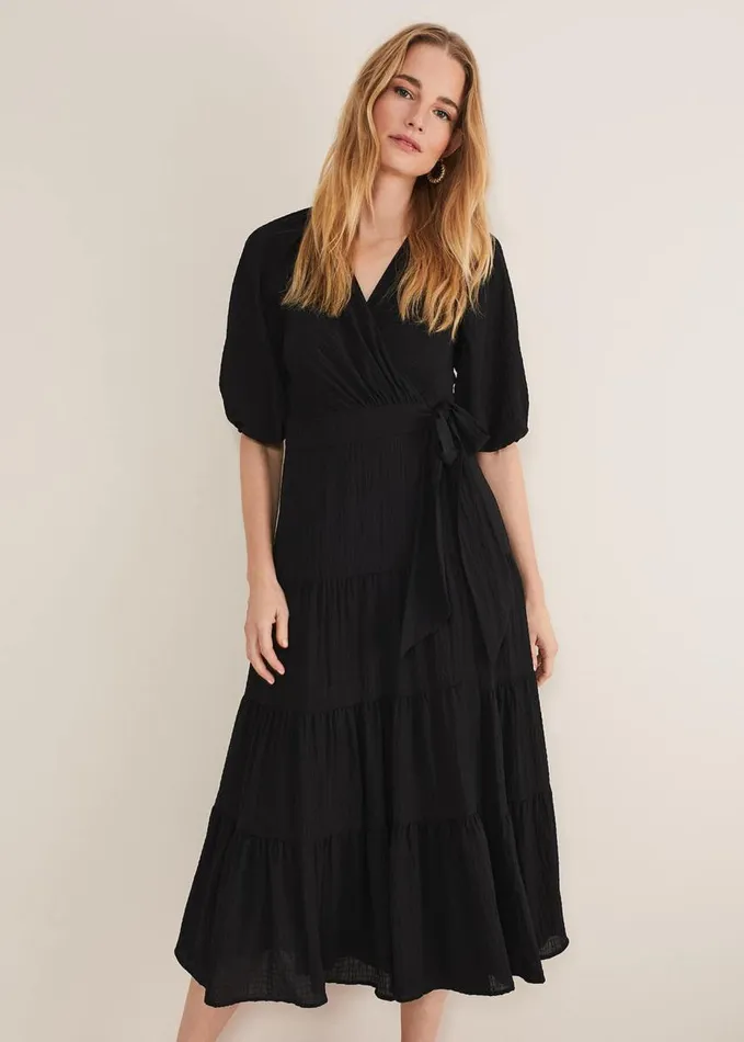 Phase Eight Morven Black Wrap Midi Dress Black Women Dresses