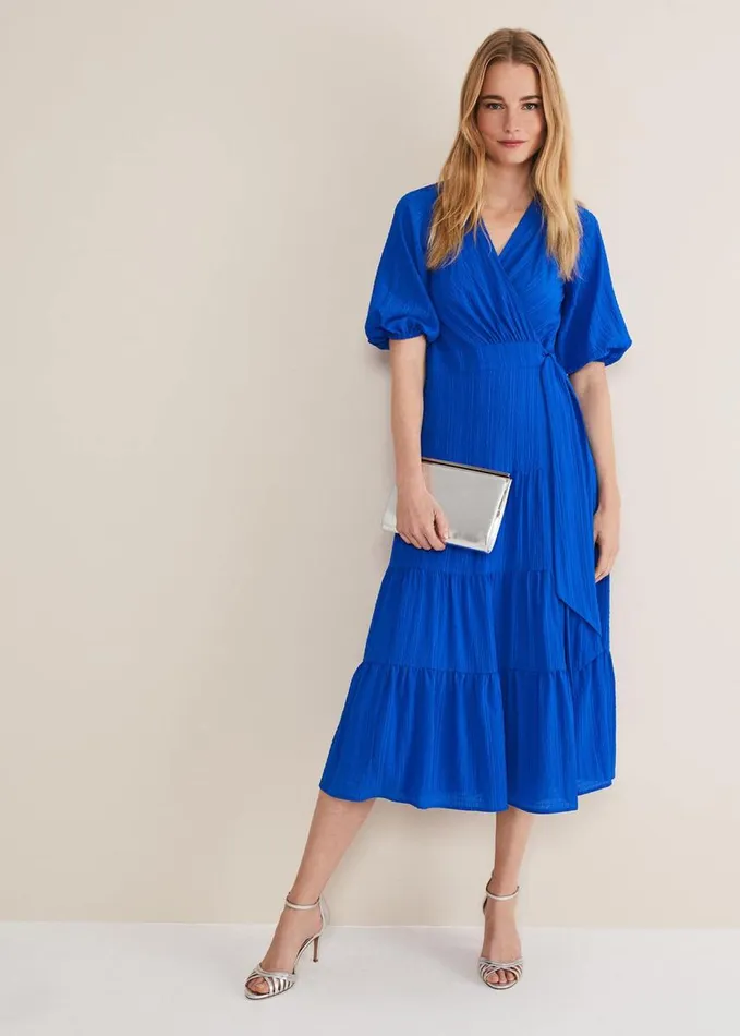 Phase Eight Morven Blue Wrap Midi Dress Cobalt Women Dresses