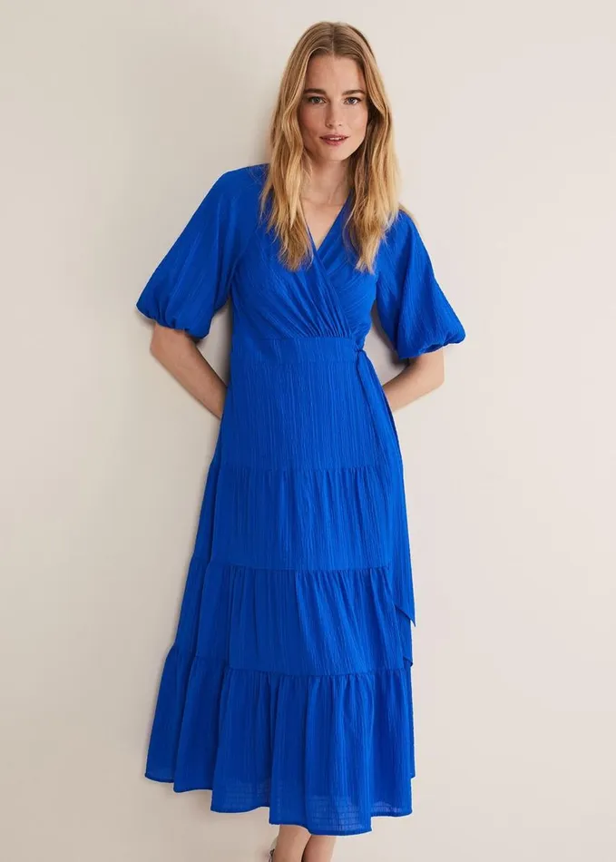 Phase Eight Morven Blue Wrap Midi Dress Cobalt Women Dresses