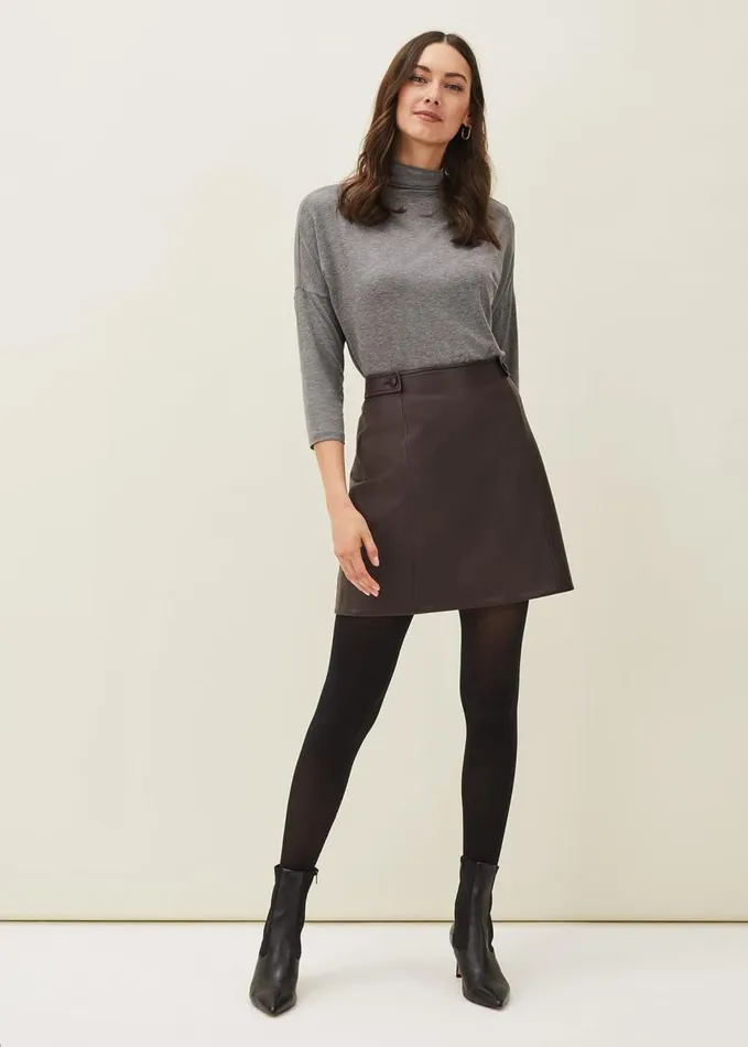 Phase Eight Nadine Leather ALine Skirt Mulberry Women Skirts