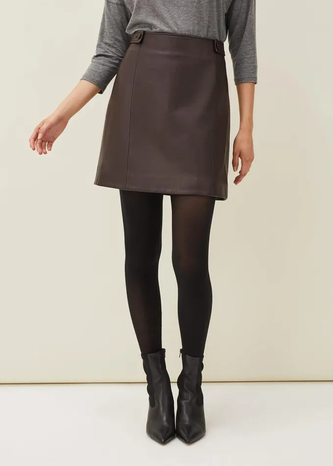 Phase Eight Nadine Leather ALine Skirt Mulberry Women Skirts