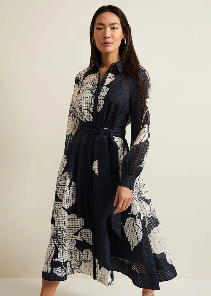 Phase Eight Natalie Navy Floral Shirt Midi Dress Navyivory Women Dresses