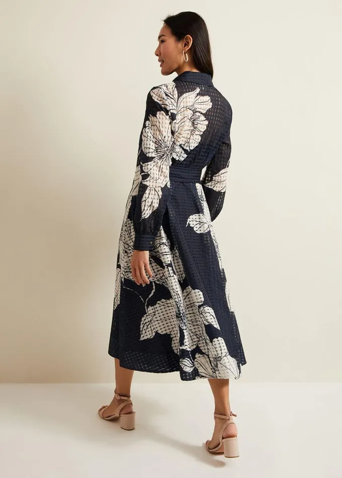 Phase Eight Natalie Navy Floral Shirt Midi Dress Navyivory Women Dresses