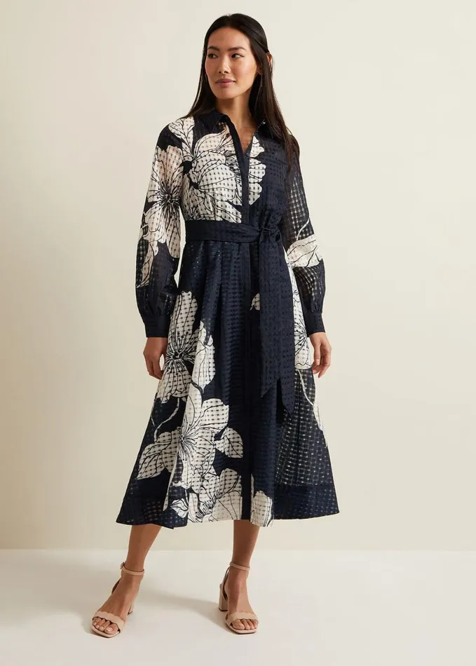 Phase Eight Natalie Navy Floral Shirt Midi Dress Navyivory Women Dresses