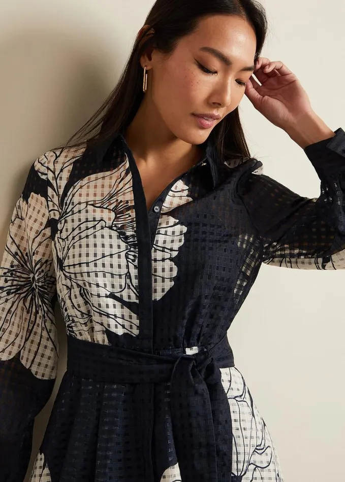 Phase Eight Natalie Navy Floral Shirt Midi Dress Navyivory Women Dresses