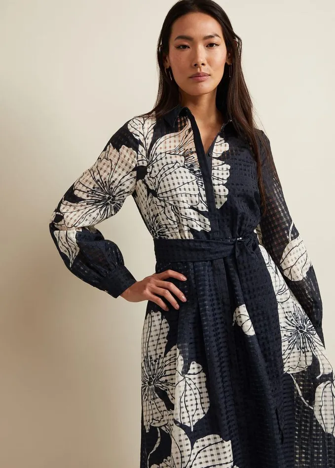 Phase Eight Natalie Navy Floral Shirt Midi Dress Navyivory Women Dresses