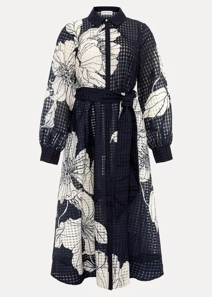 Phase Eight Natalie Navy Floral Shirt Midi Dress Navyivory Women Dresses
