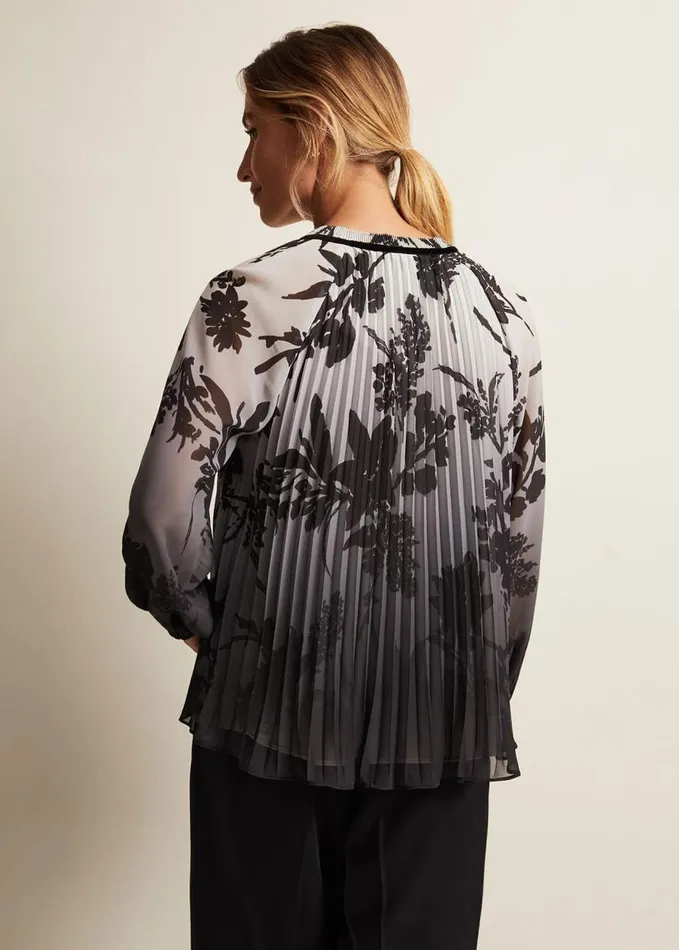 Phase Eight Nayla Shadow Floral Pleat Top Grey Women Shirts and Blouses