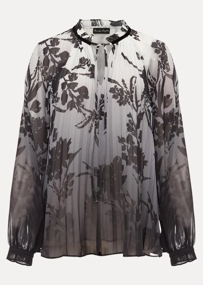 Phase Eight Nayla Shadow Floral Pleat Top Grey Women Shirts and Blouses