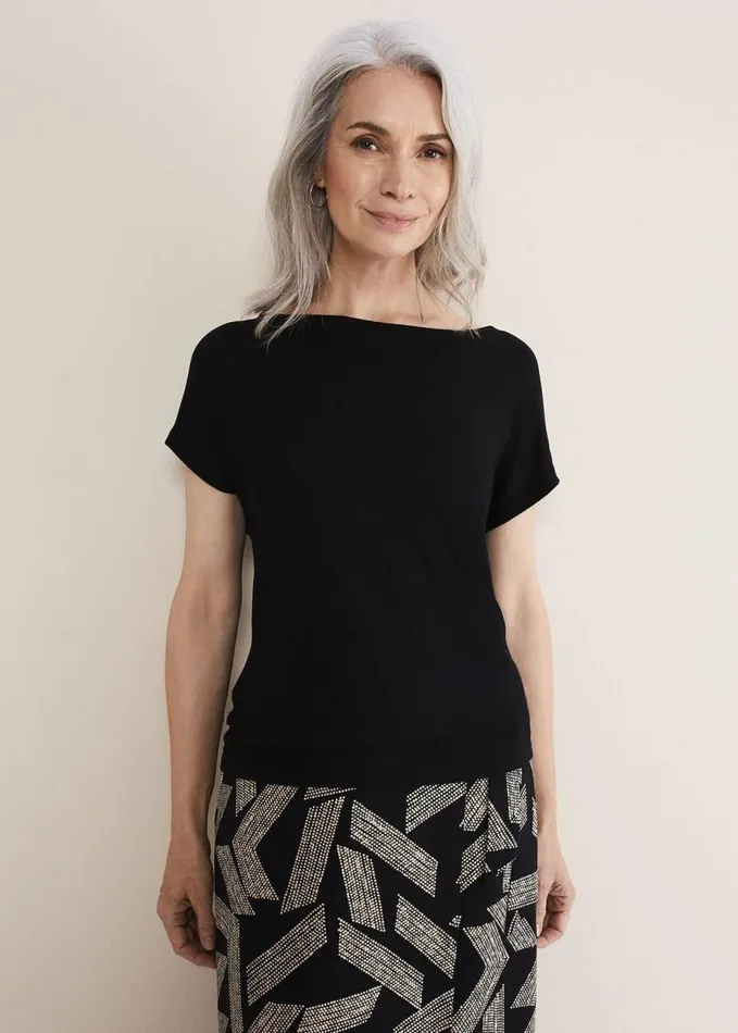 Phase Eight Neena Cowl Twist Back Tee Black Women Tops and TShirts