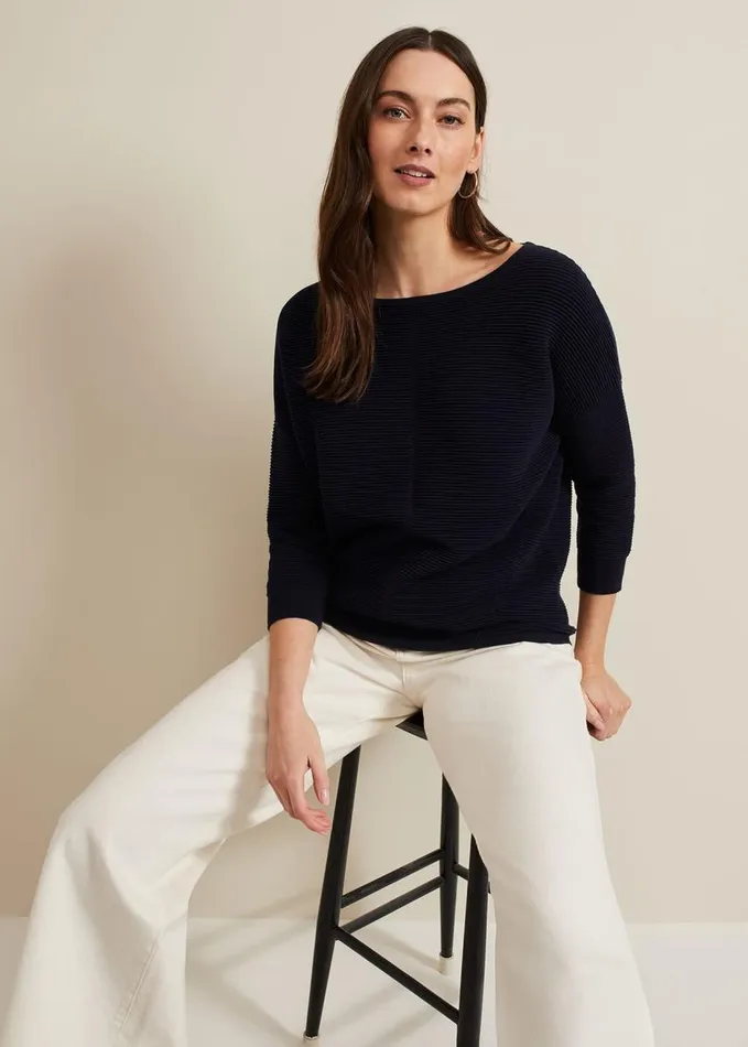 Phase Eight Nellie Ripple Jumper Navy Women Knitwear