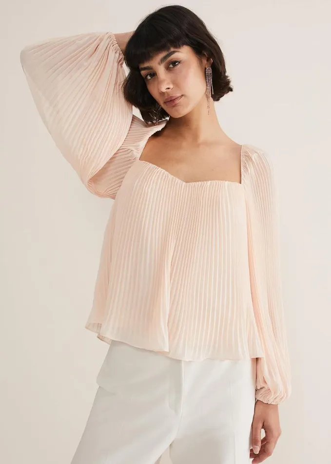 Phase Eight Nysa Pleated Top Soft Pink Women Shirts and Blouses