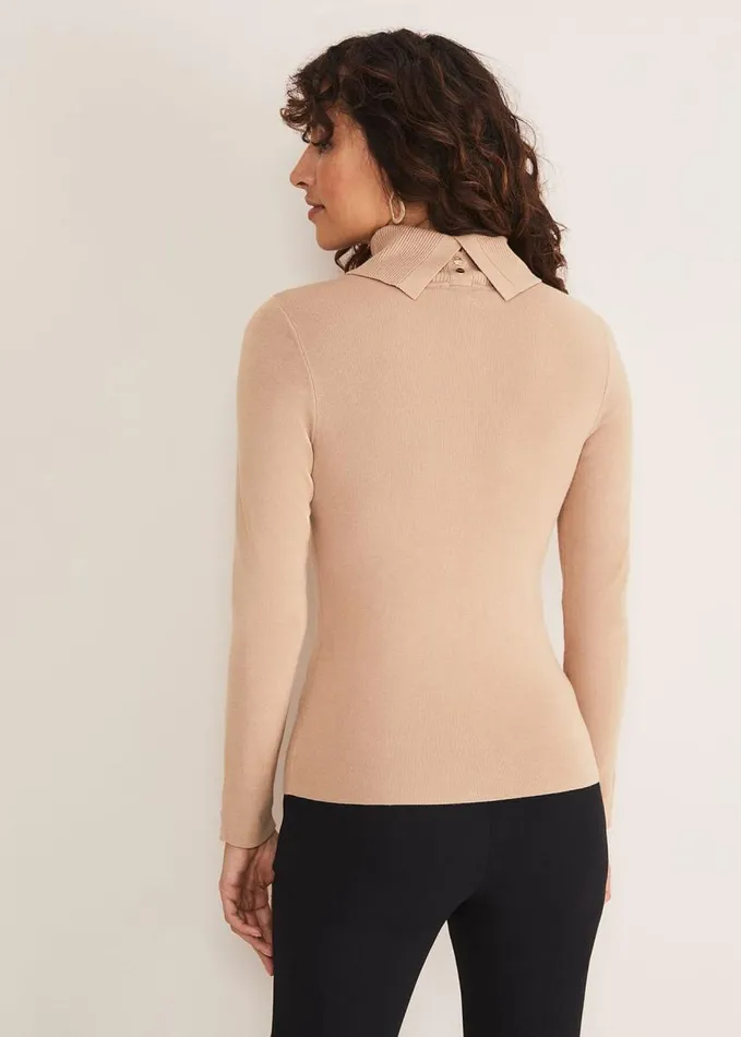 Phase Eight Ottilie Button Detail Roll Neck Knit Camel Women Knitwear
